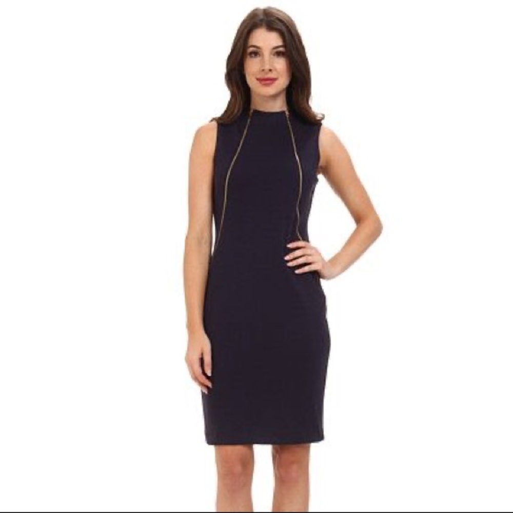 Calvin Klein Sheath Dress with Zippers Dark Blue